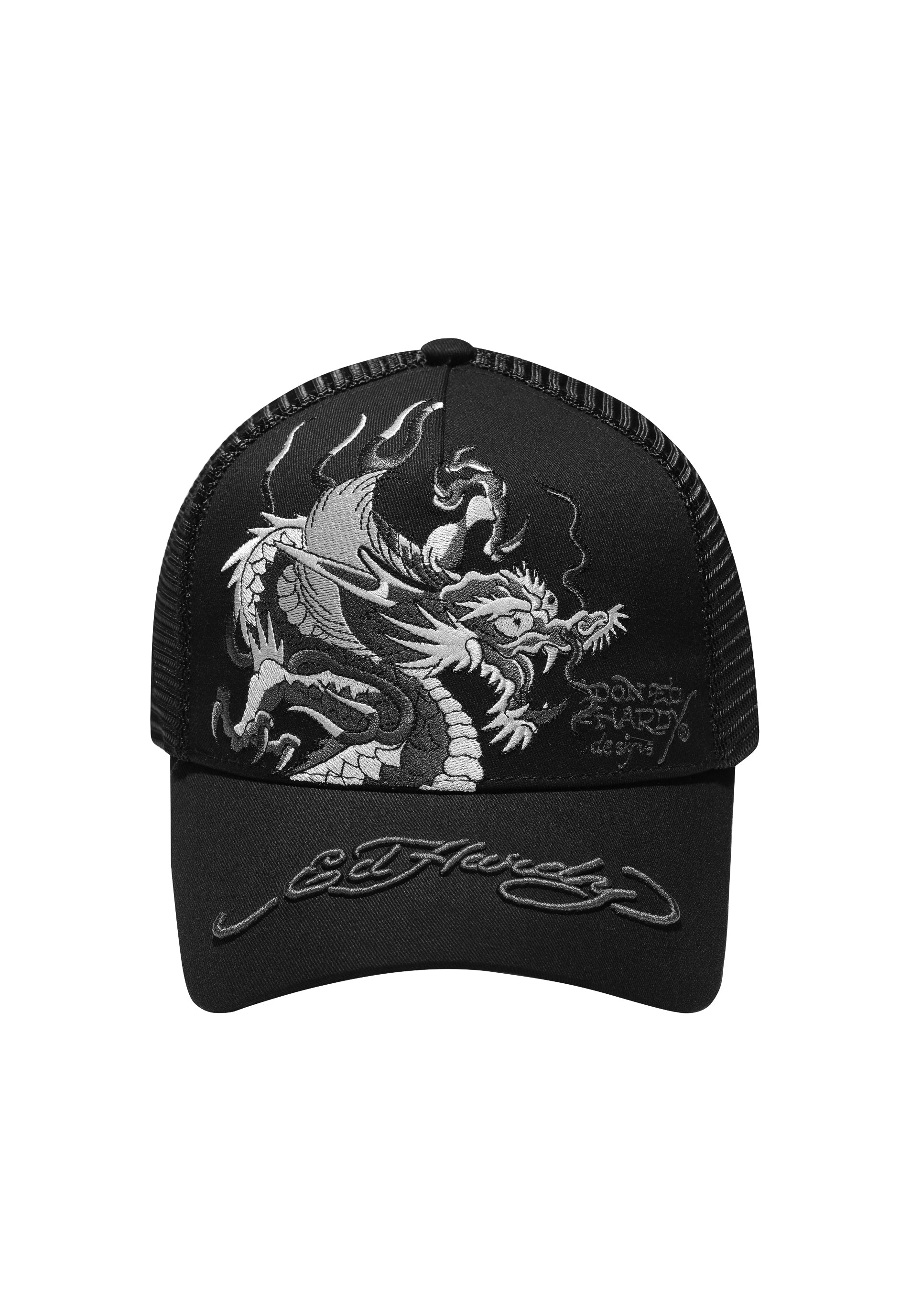 Unisex Mono Giant Dragon Twill Front Mesh Trucker - Black/Black