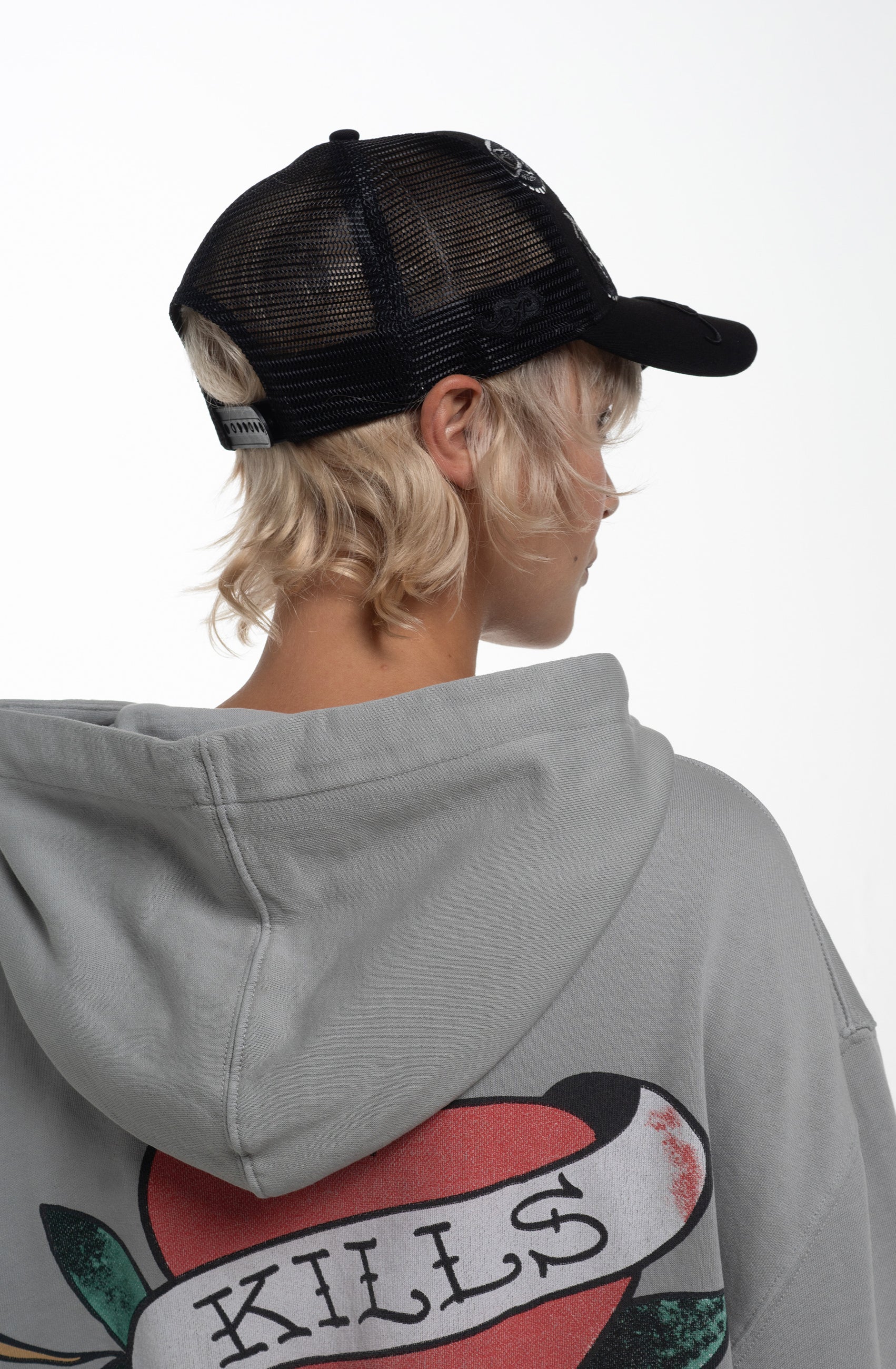 Unisex Duo Black Snake Twill Front Mesh Trucker - Black/Black