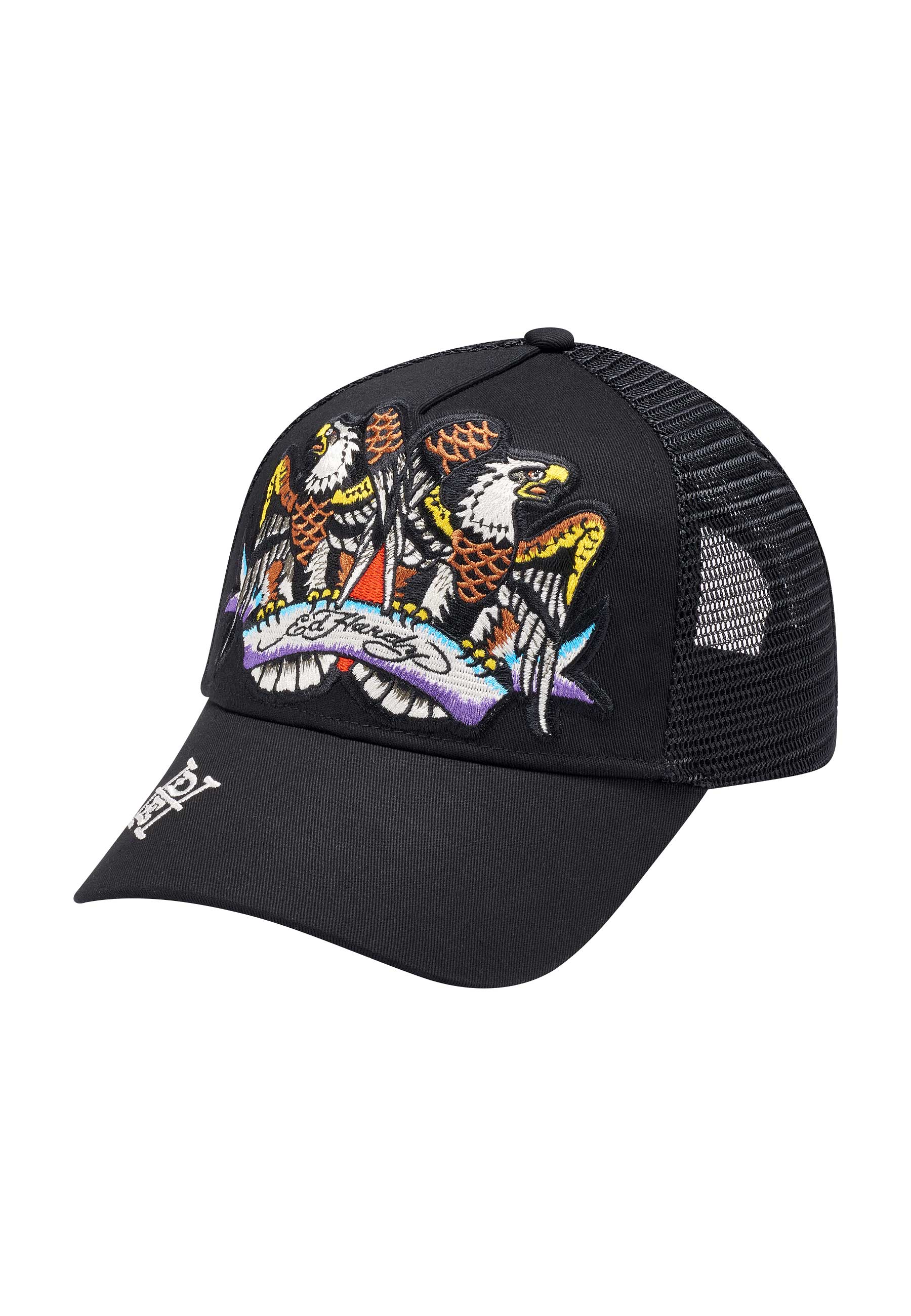 Unisex Eagle Crystal Rock Twill Front Mesh Trucker - Black/Black