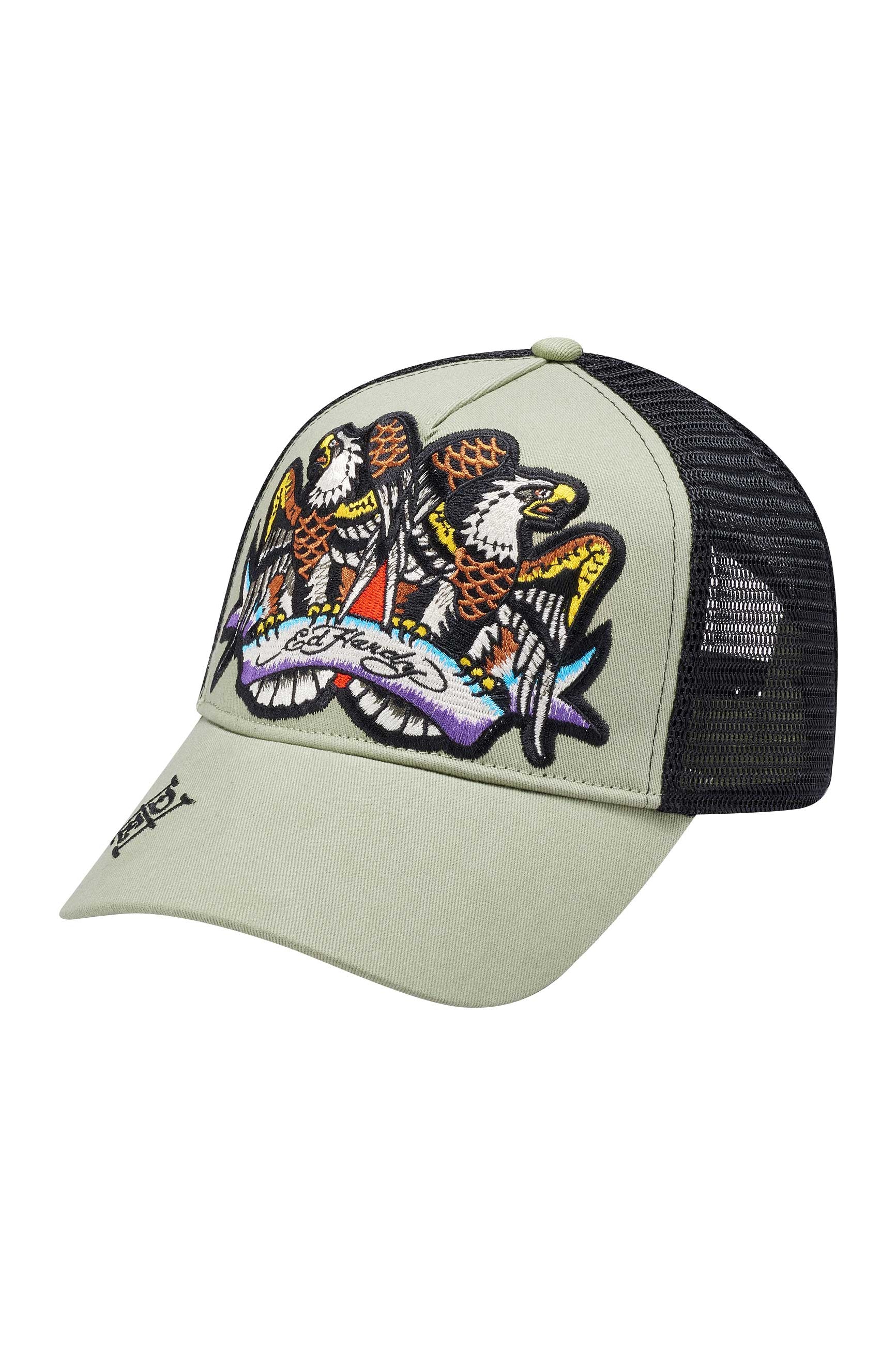 Unisex Eagle Crystal Rock Twill Front Mesh Trucker - Green/Black