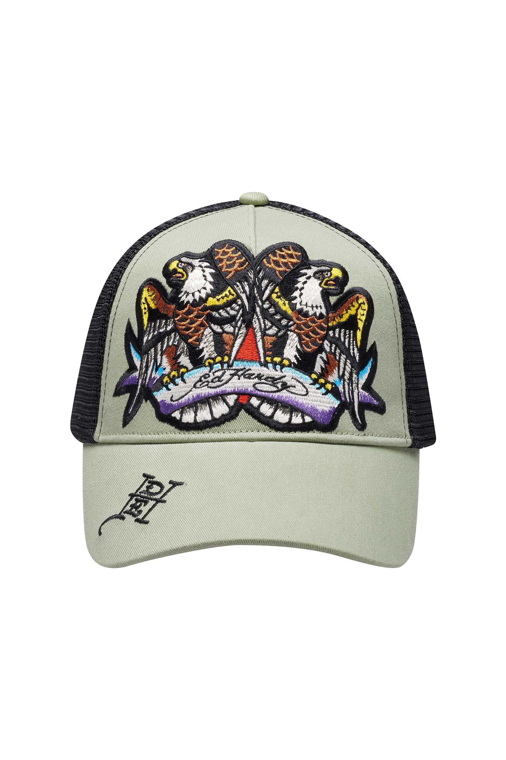 Unisex Eagle Crystal Rock Twill Front Mesh Trucker - Green/Black