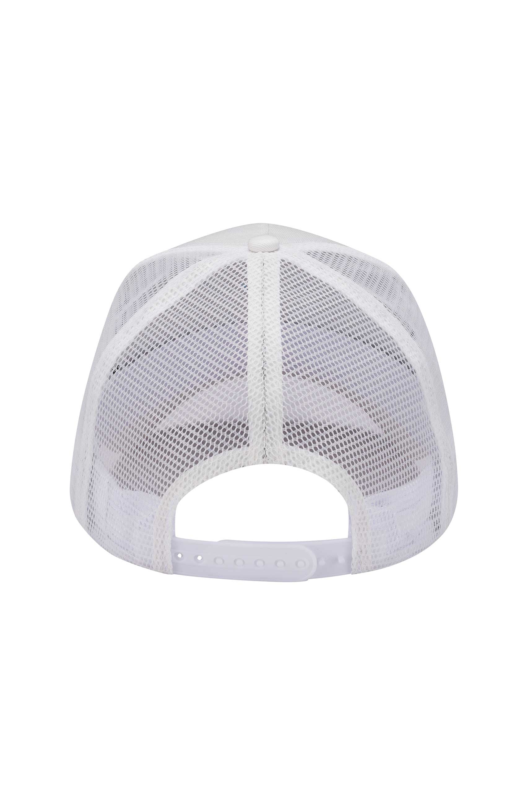 Unisex Gothic Skull In Flames Twill Front Mesh Trucker - White/White