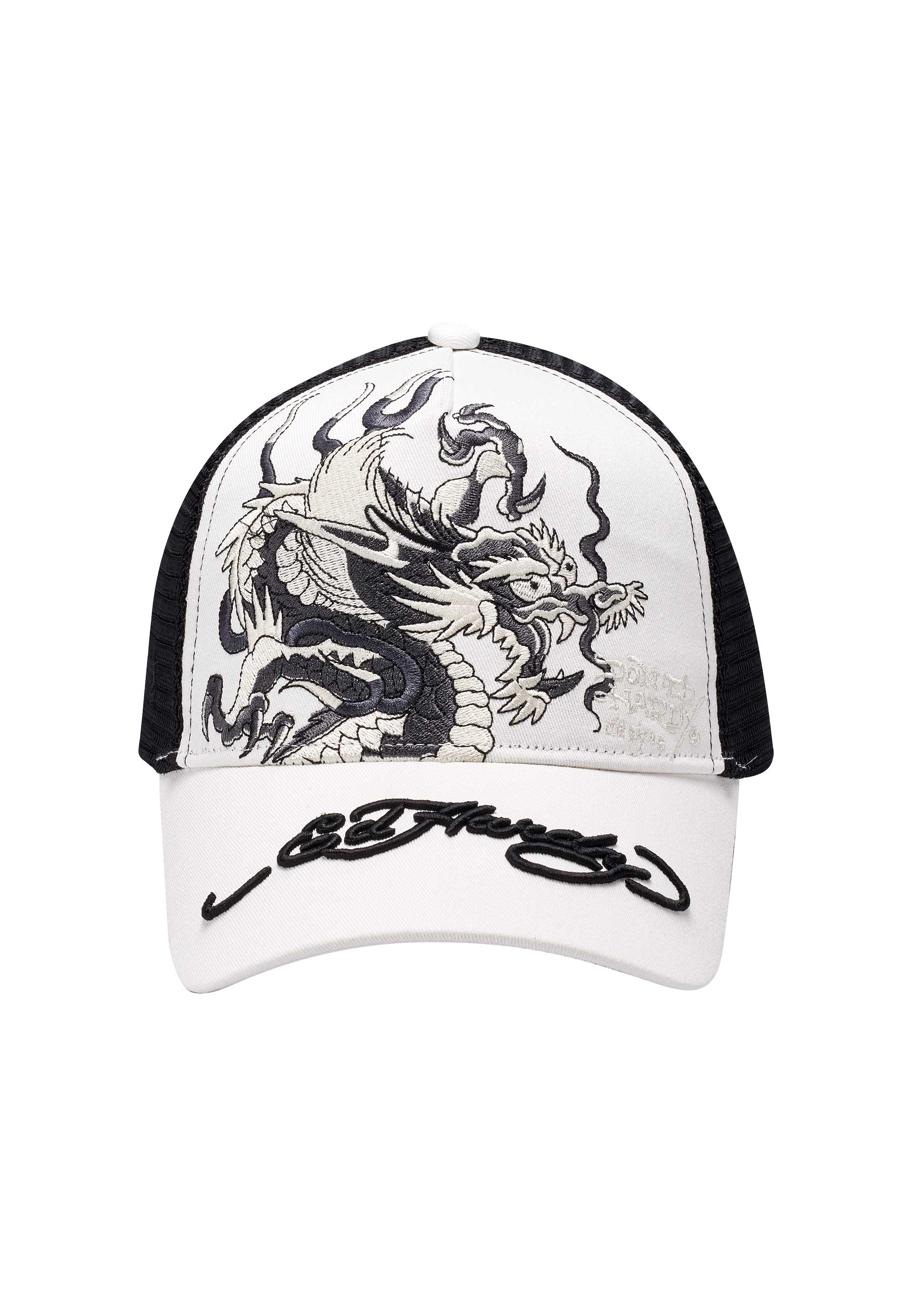 Unisex Mono Giant Dragon Twill Front Mesh Trucker - White/Black