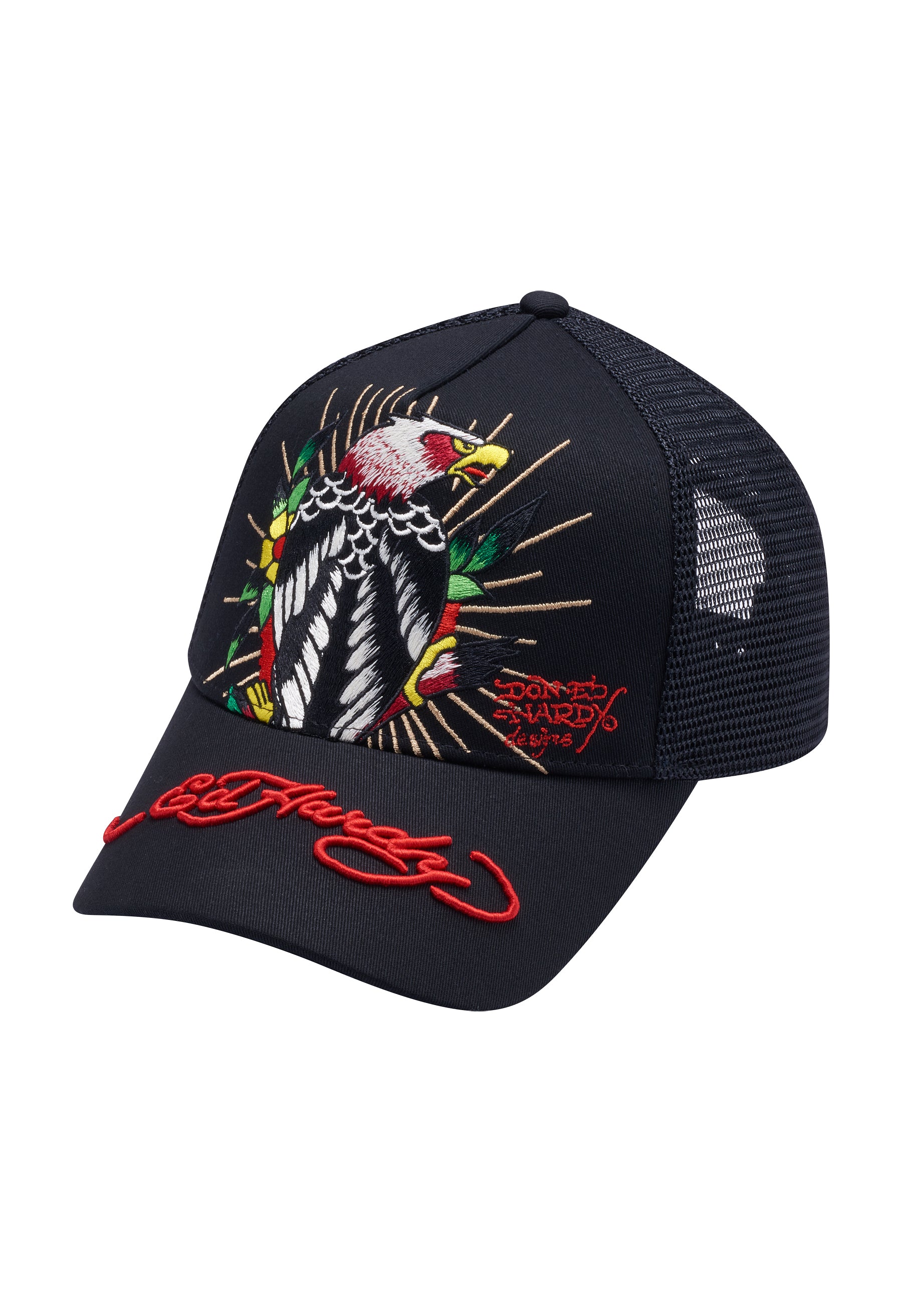 Unisex Perching-Harpy Twill Front Mesh Trucker - Black