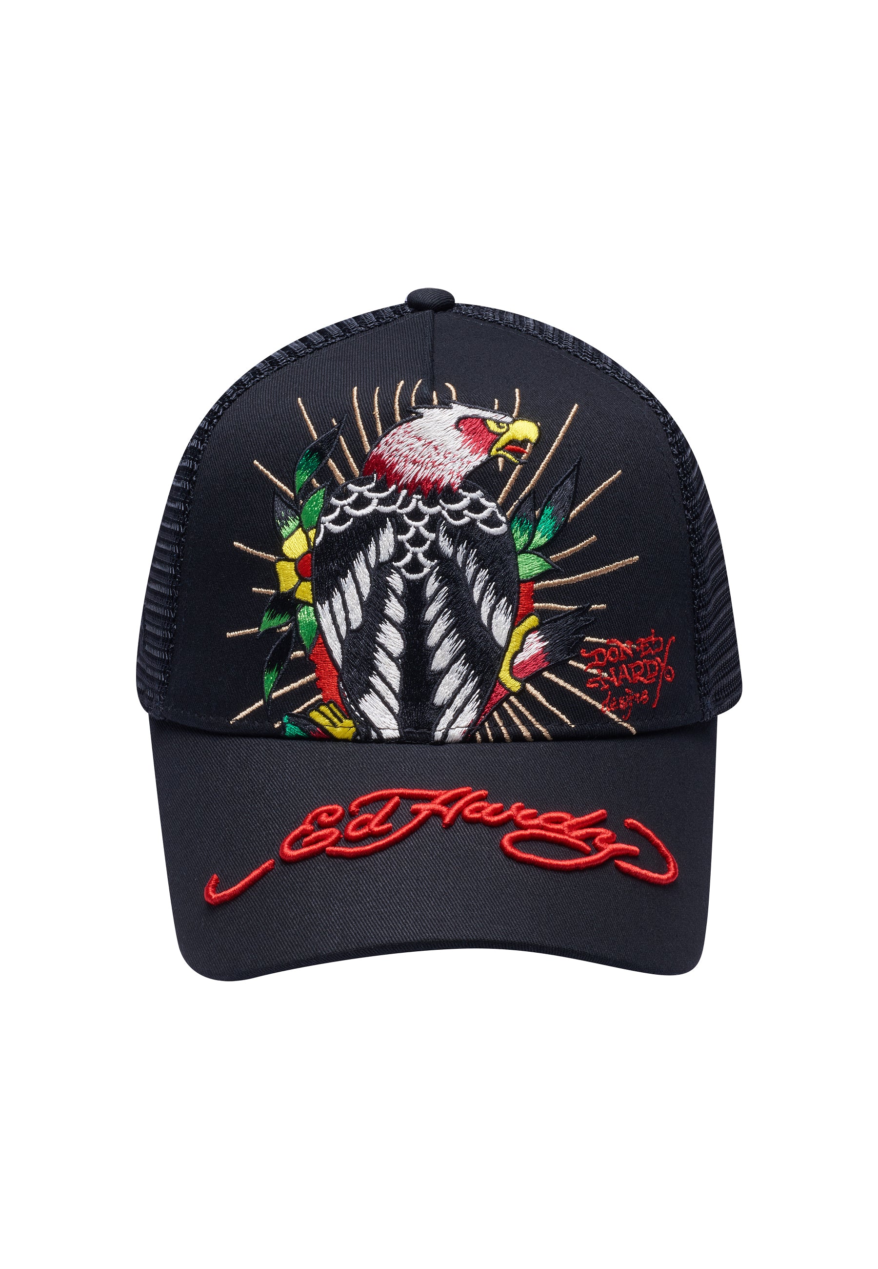 Unisex Perching-Harpy Twill Front Mesh Trucker - Black