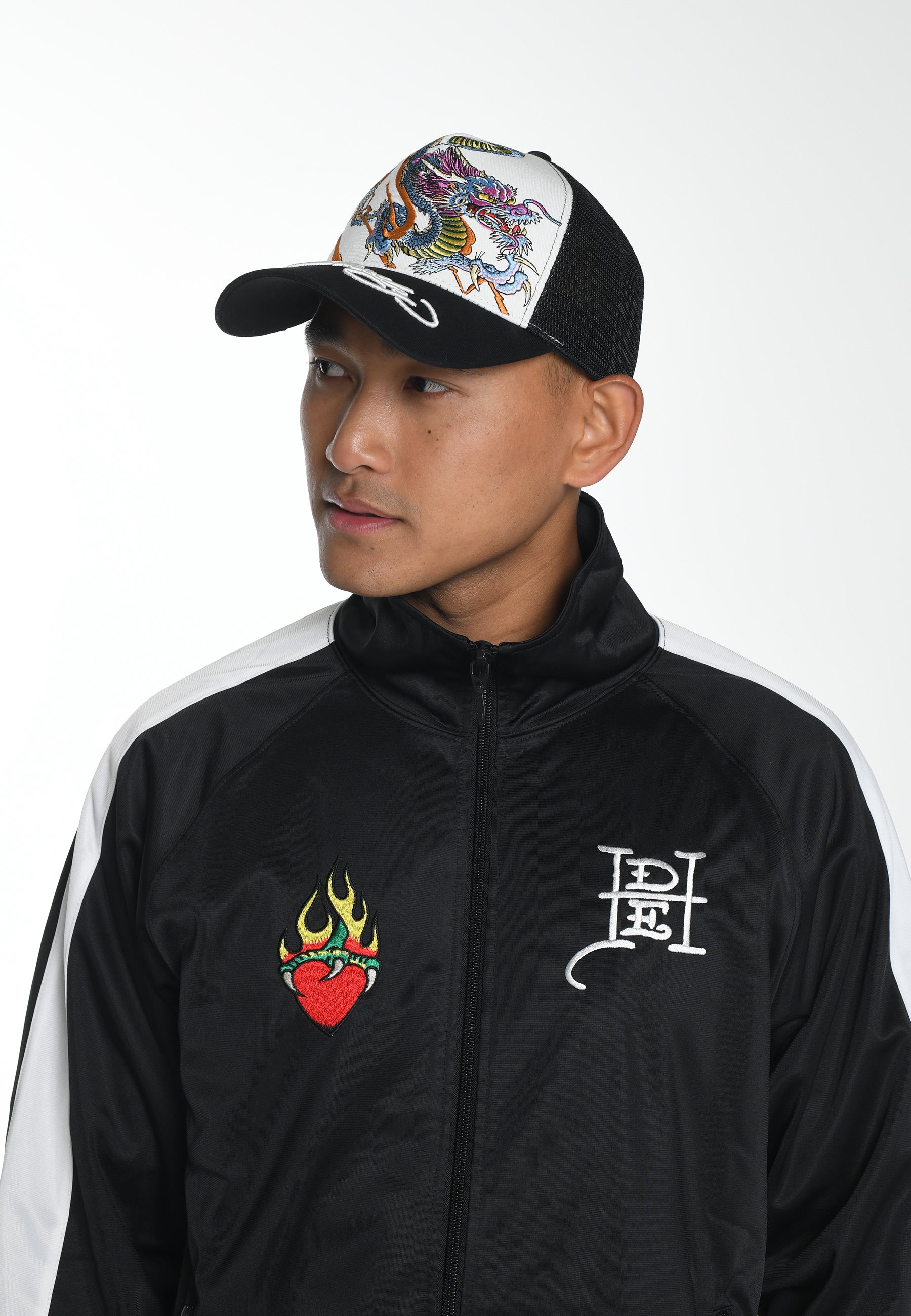 Unisex Vibrant-Dragon Twill Front Mesh Trucker - White/Black