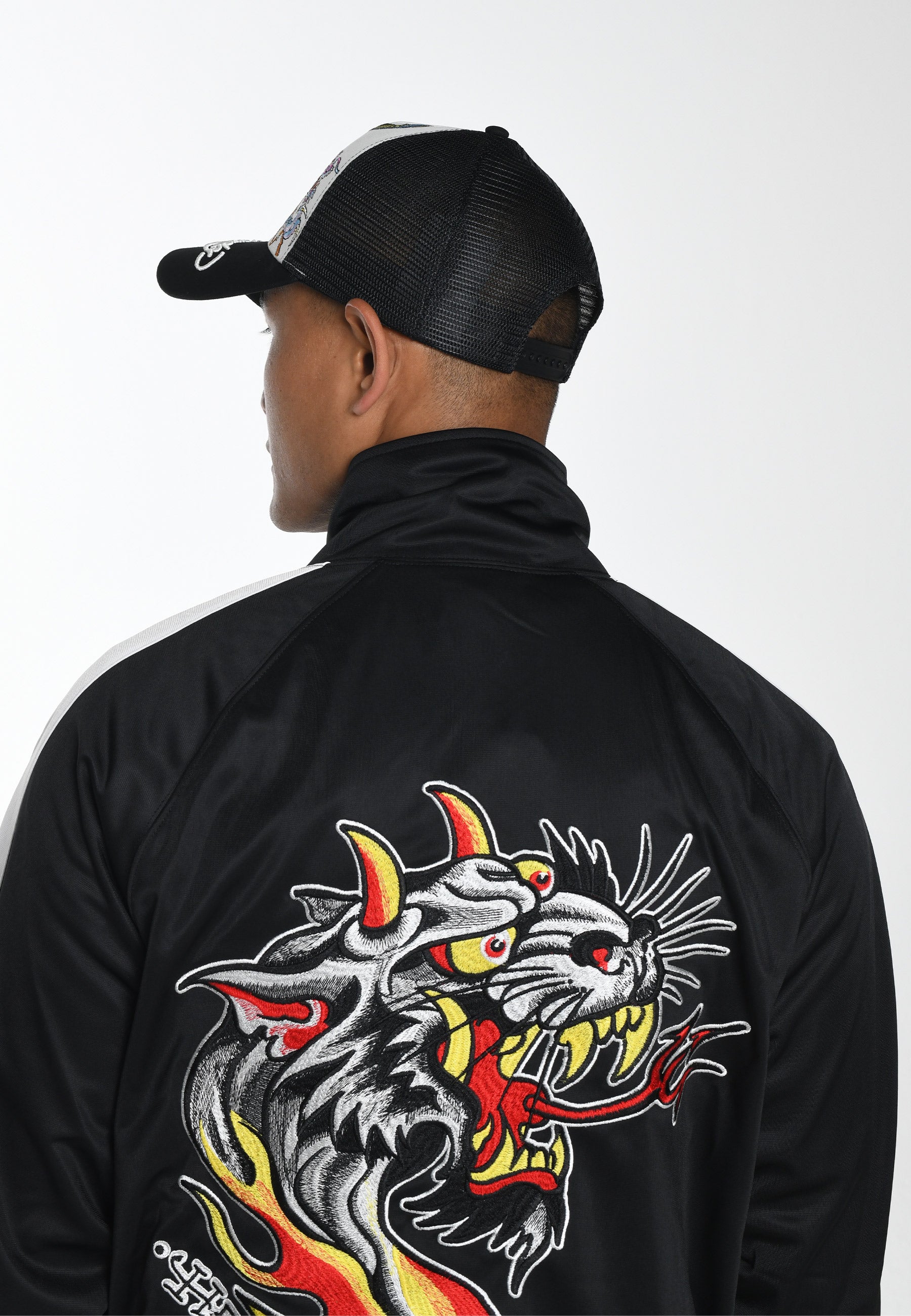 Unisex Vibrant-Dragon Twill Front Mesh Trucker - White/Black