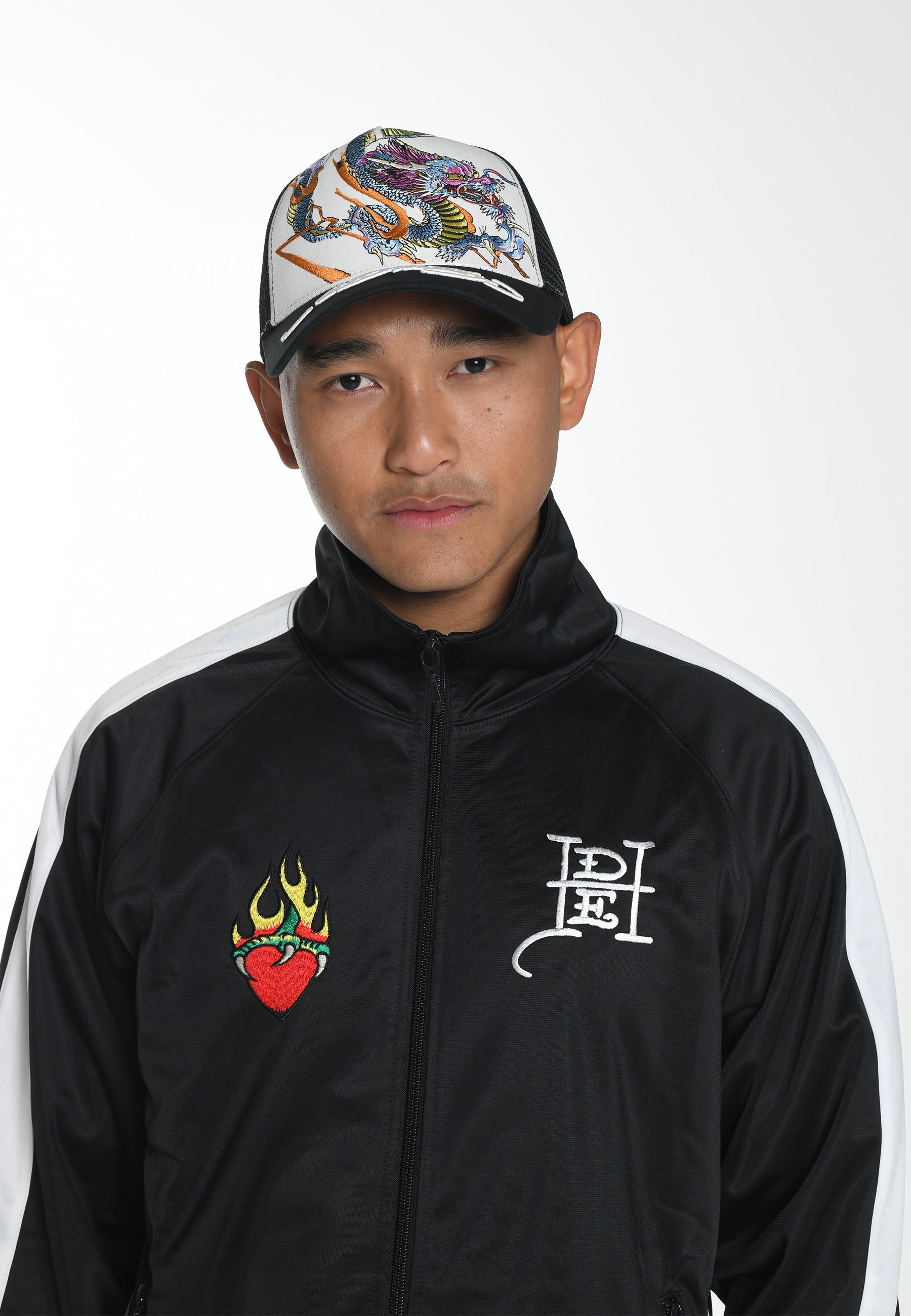 Unisex Vibrant-Dragon Twill Front Mesh Trucker - White/Black