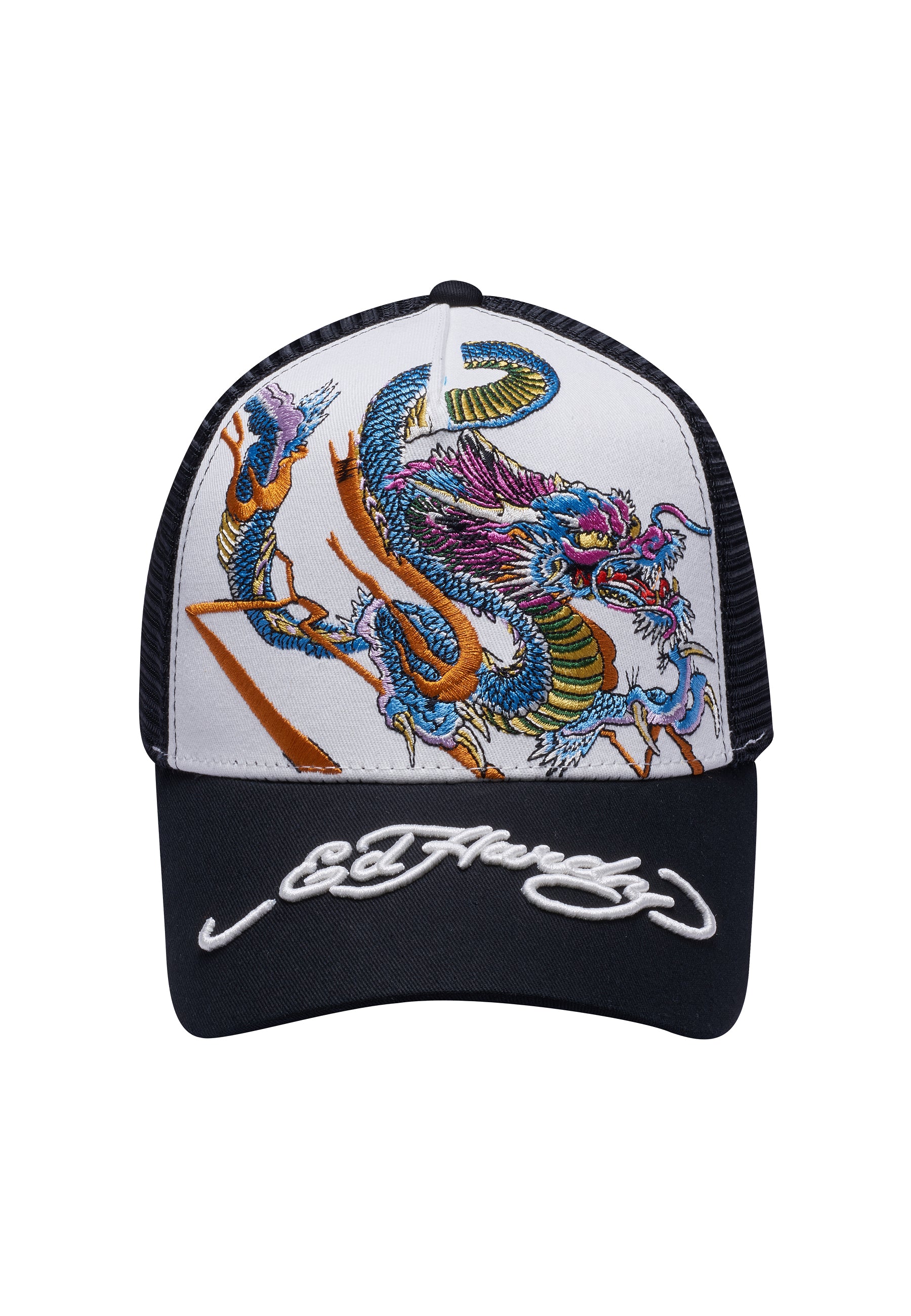 Unisex Vibrant-Dragon Twill Front Mesh Trucker - White/Black