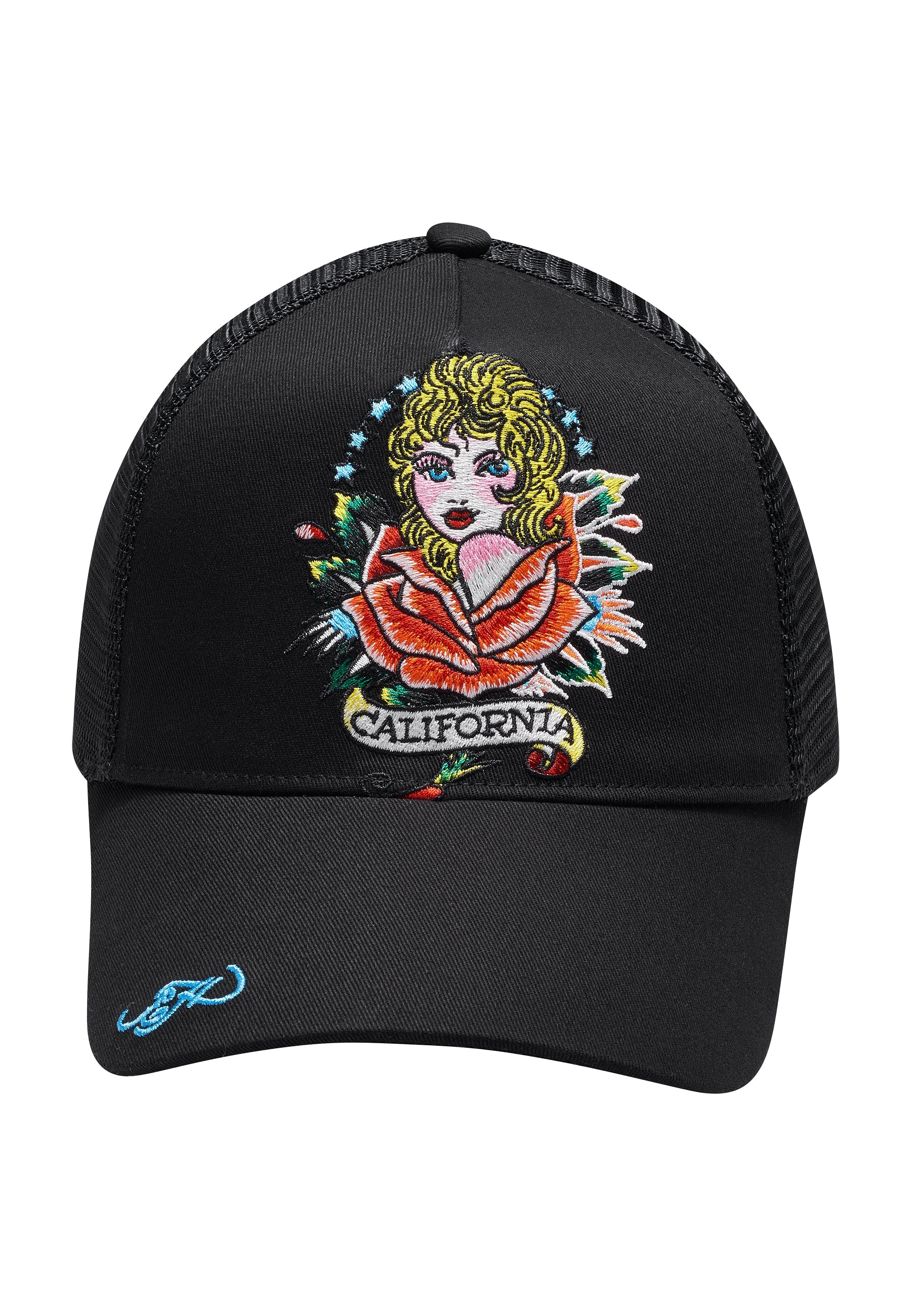 Unisex California-Dreamer Twill Front Mesh Trucker Cap - Black