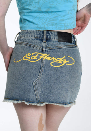 Womens Life-Before Drop Hem Embroidered Mini Skirt - Bleach
