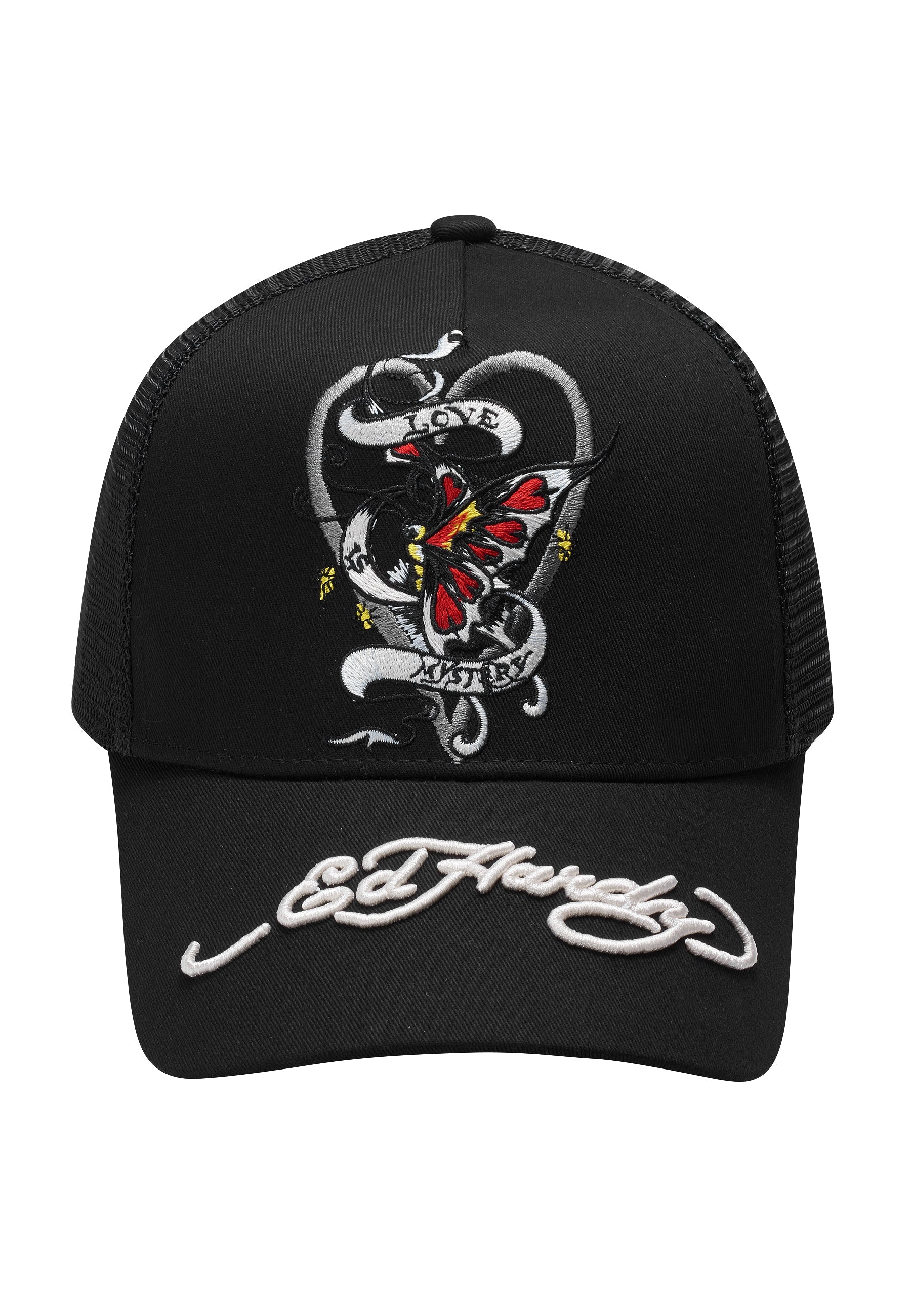 Unisex Mystery-Butterfly Twill Front Mesh Trucker Cap - Black