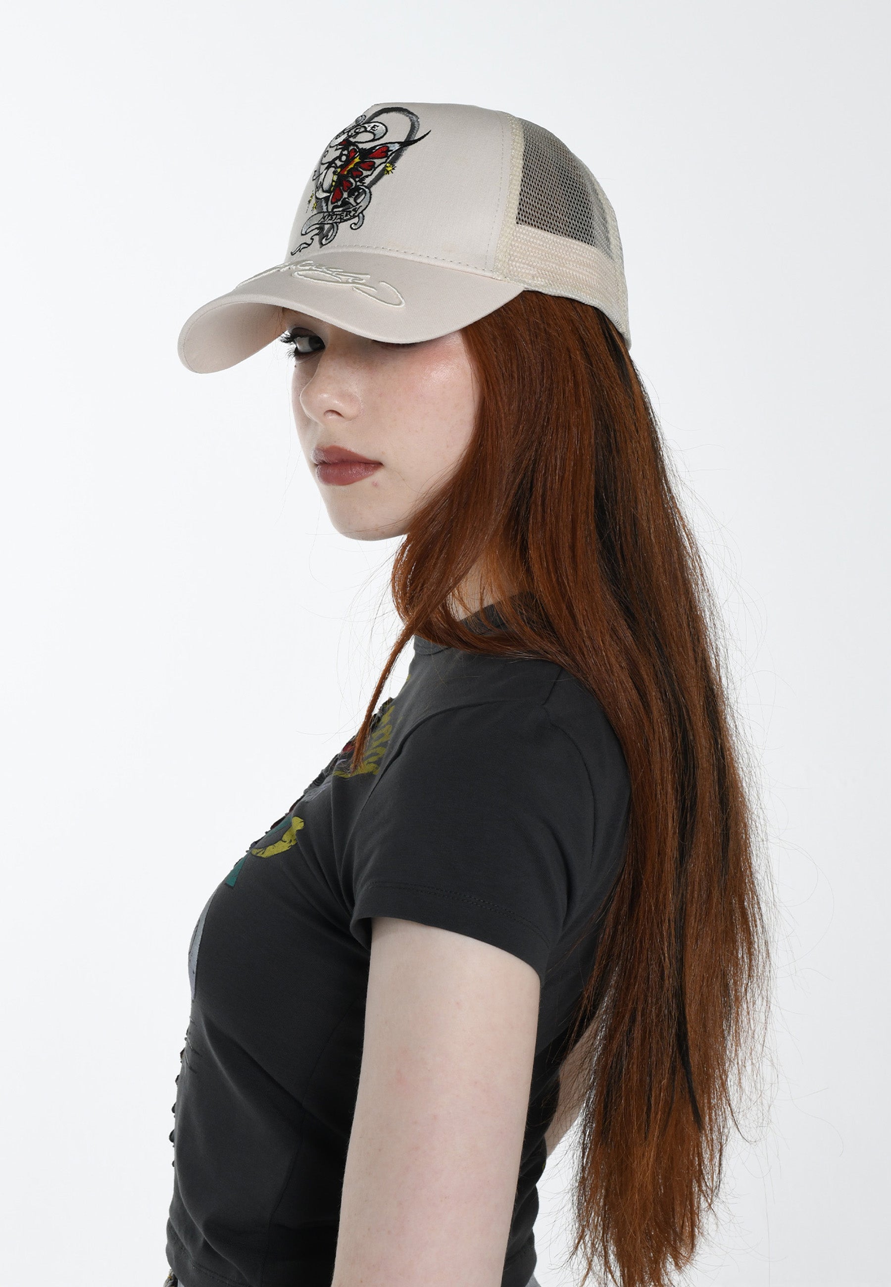 Unisex Mystery-Butterfly Twill Front Mesh Trucker Cap - Pink