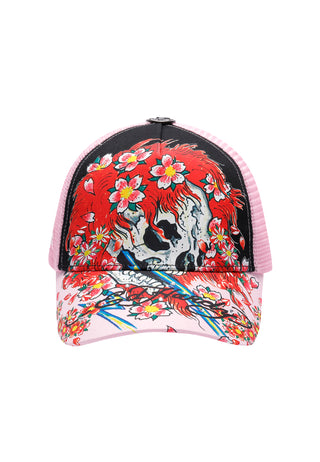 Unisex Beautiful Ghost 6 Panel Trucker Cap - Meteorite/Pink Lady