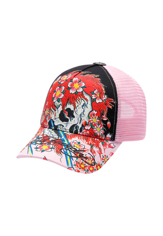 Unisex Beautiful Ghost 6 Panel Trucker Cap - Meteorite/Pink Lady