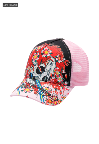 Unisex Beautiful Ghost 6 Panel Trucker Cap - Meteorite/Pink Lady