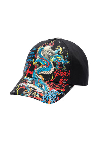 Unisex Blue Dragon 6 Panel Studded Eyelets Cap - Black