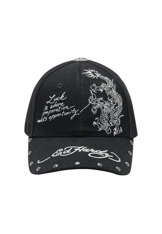 Unisex Flaming Skull 6 Panel Pearl Cap - Black