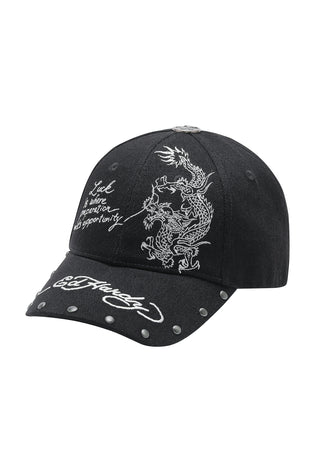 Unisex Flaming Skull 6 Panel Pearl Cap - Black