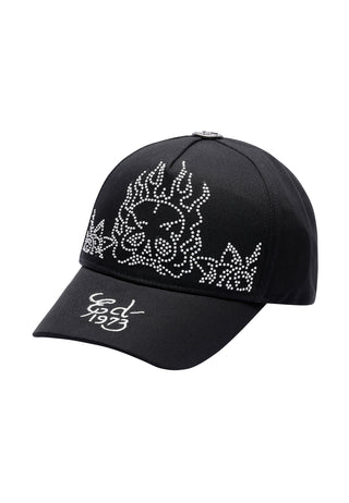 Unisex Lucky Dragon 6 Panel Contrast Stitch Denim Cap - Black