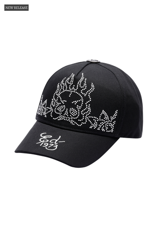 Unisex Lucky Dragon 6 Panel Contrast Stitch Denim Cap - Black