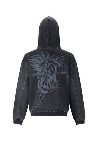 Mens Death Rider Denim Pouch Hoodie - Indigo