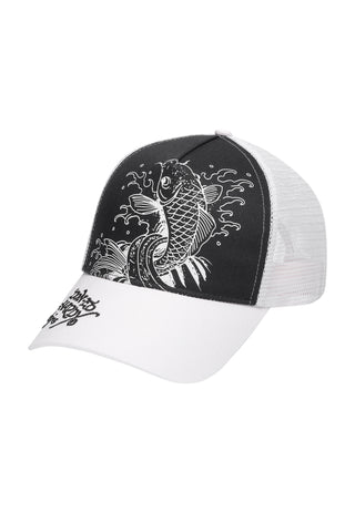 Unisex Mono Koi Jump Twill Front Mesh Trucker - Black/White