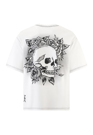 Mens Skull And Roses Relaxed Tshirt - White