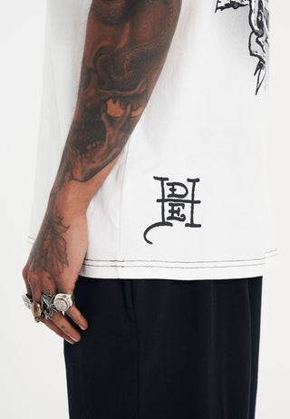 Mens Skull And Roses Relaxed Tshirt - White