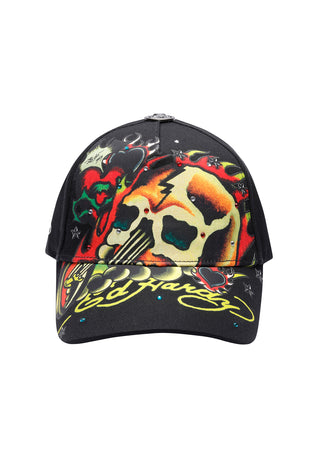 Unisex Skull Chopper 6 Panel Embellished Cap - Black