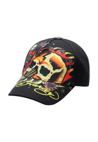 Unisex Skull Chopper 6 Panel Embellished Cap - Black