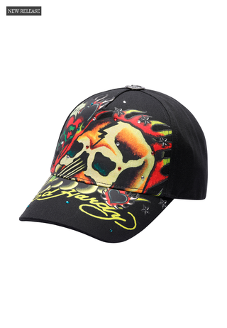 Unisex Skull Chopper 6 Panel Embellished Cap - Black