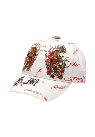 Unisex Tiger Flames 6 Panel Repeat Print Cap - Egret