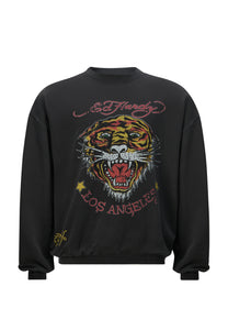 Herr Tiger-Vintage Roar Crew Neck Sweatshirt- Svart