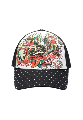 Unisex True Til Death 5 Panel Embellished Trucker Cap - Black / White