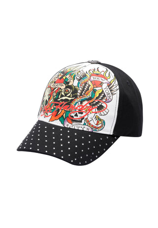 Unisex True Til Death 5 Panel Embellished Trucker Cap - Black / White