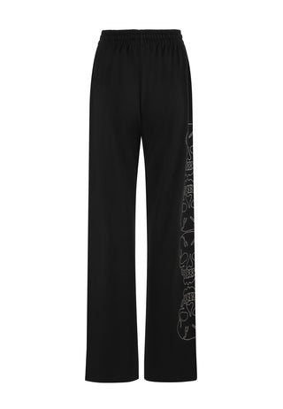 Womens Crystal Skull Relaxed Joggers Pants - Black