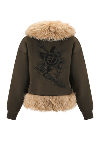 Womens Death Rose Fur Jacket - Brown