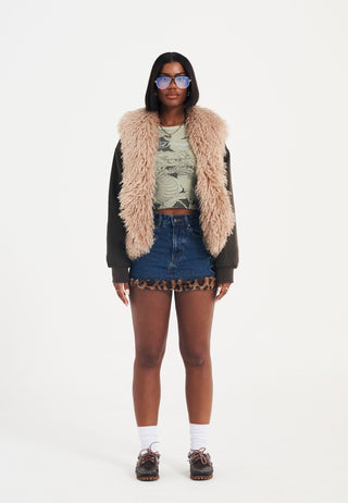 Womens Death Rose Fur Jacket - Brown