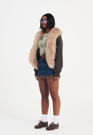 Womens Death Rose Fur Jacket - Brown