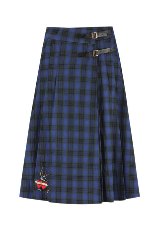 Womens Love Bird Kilt Midi Skirt - Blue