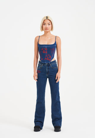 Womens Rouge Hearts Denim Corset Top - Indigo