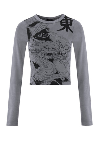 Womens Vibrant Dragon Long Sleeve Tshirt Top - Black