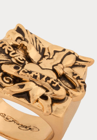 Heart & Dagger Chunky Biker Signet Ring - Gold