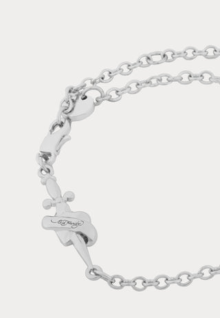 Heart & Dagger Fine Chain Charm Bracelet - Silver