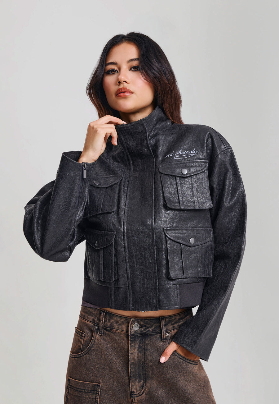 Womens Americana Cargo Washed Relaxed Jacket - Grey