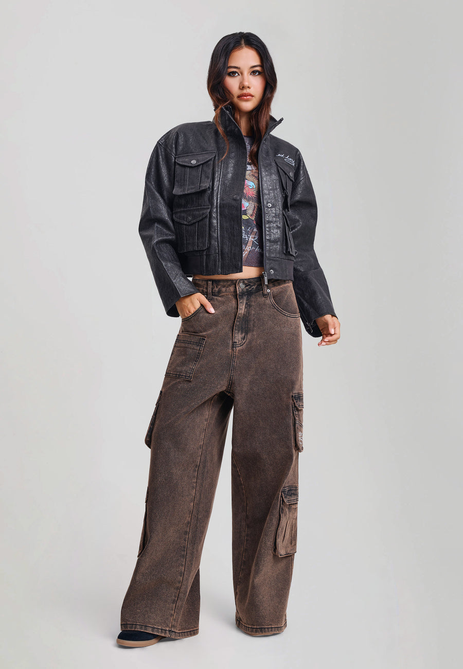Womens Americana Cargo Washed Relaxed Jacket - Grey