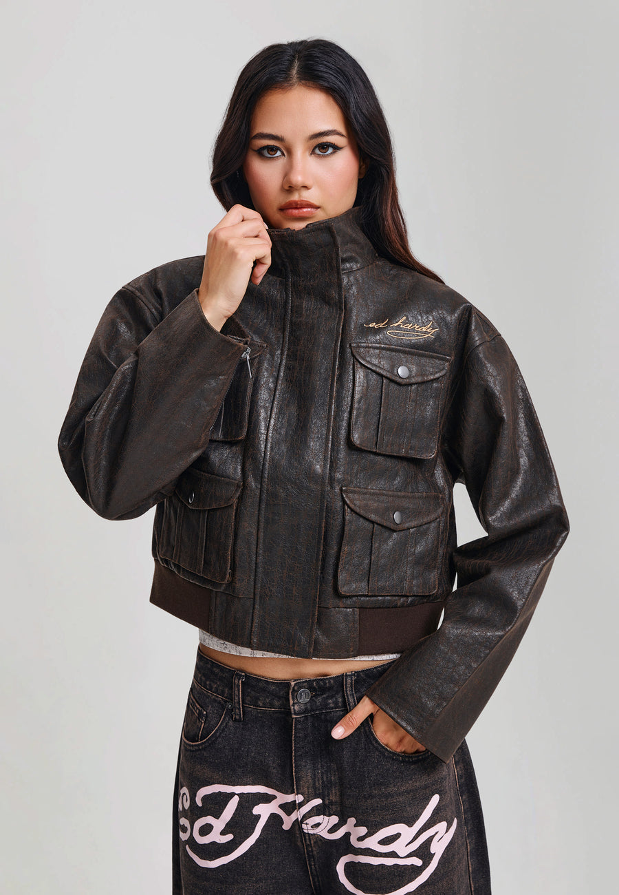 Womens Americana Cargo Washed Relaxed Jacket - Brown