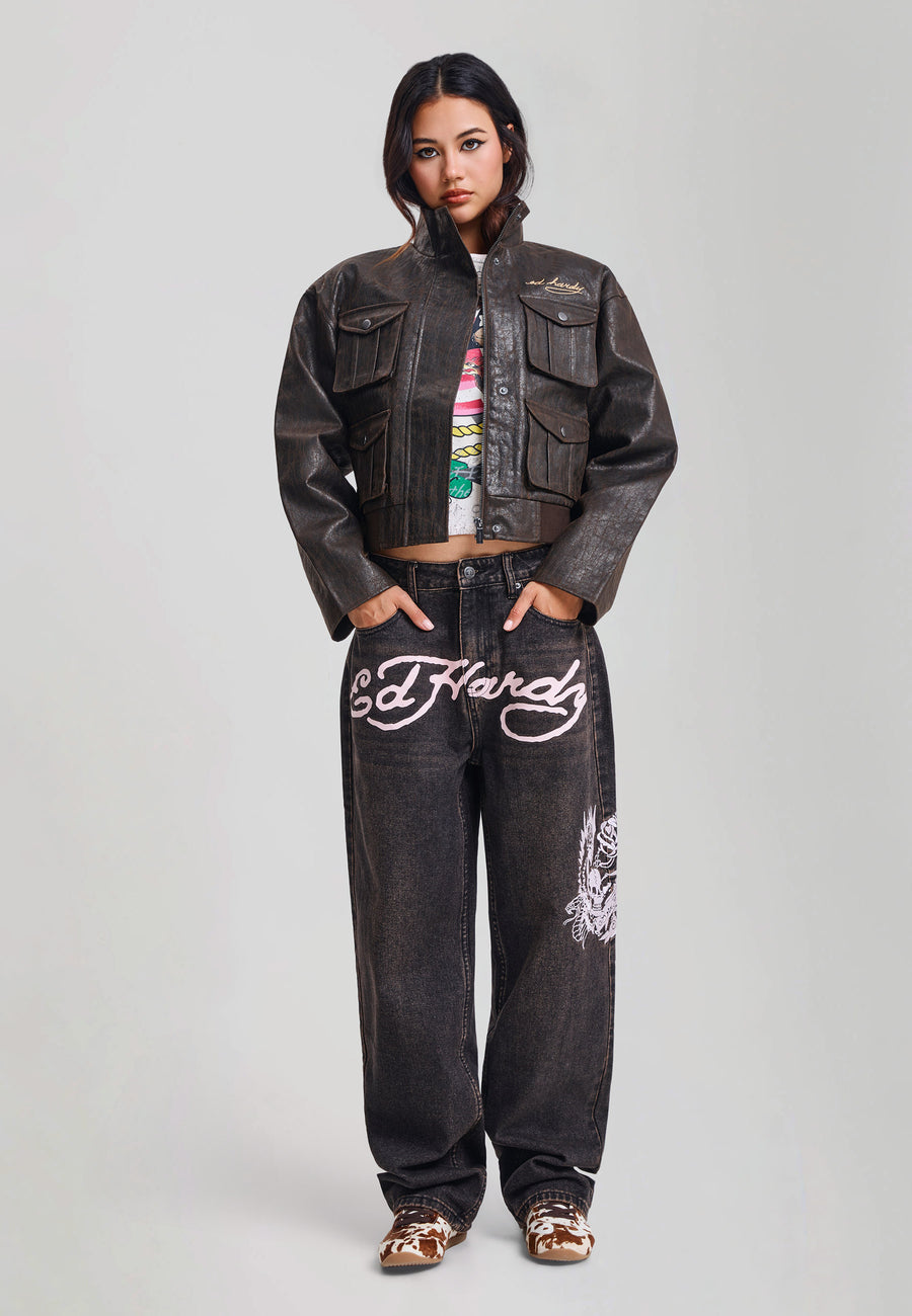 Womens Americana Cargo Washed Relaxed Jacket - Brown