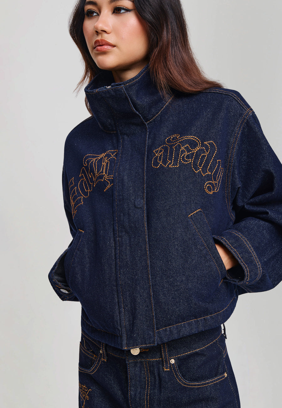 Womens Flaming Chariot Relaxed Denim Jacket - Indigo
